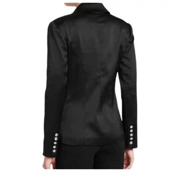 L'AGENCE Blazer Kenzie Double Breasted Black Satin Jacket Size 2 - Picture 3 of 16